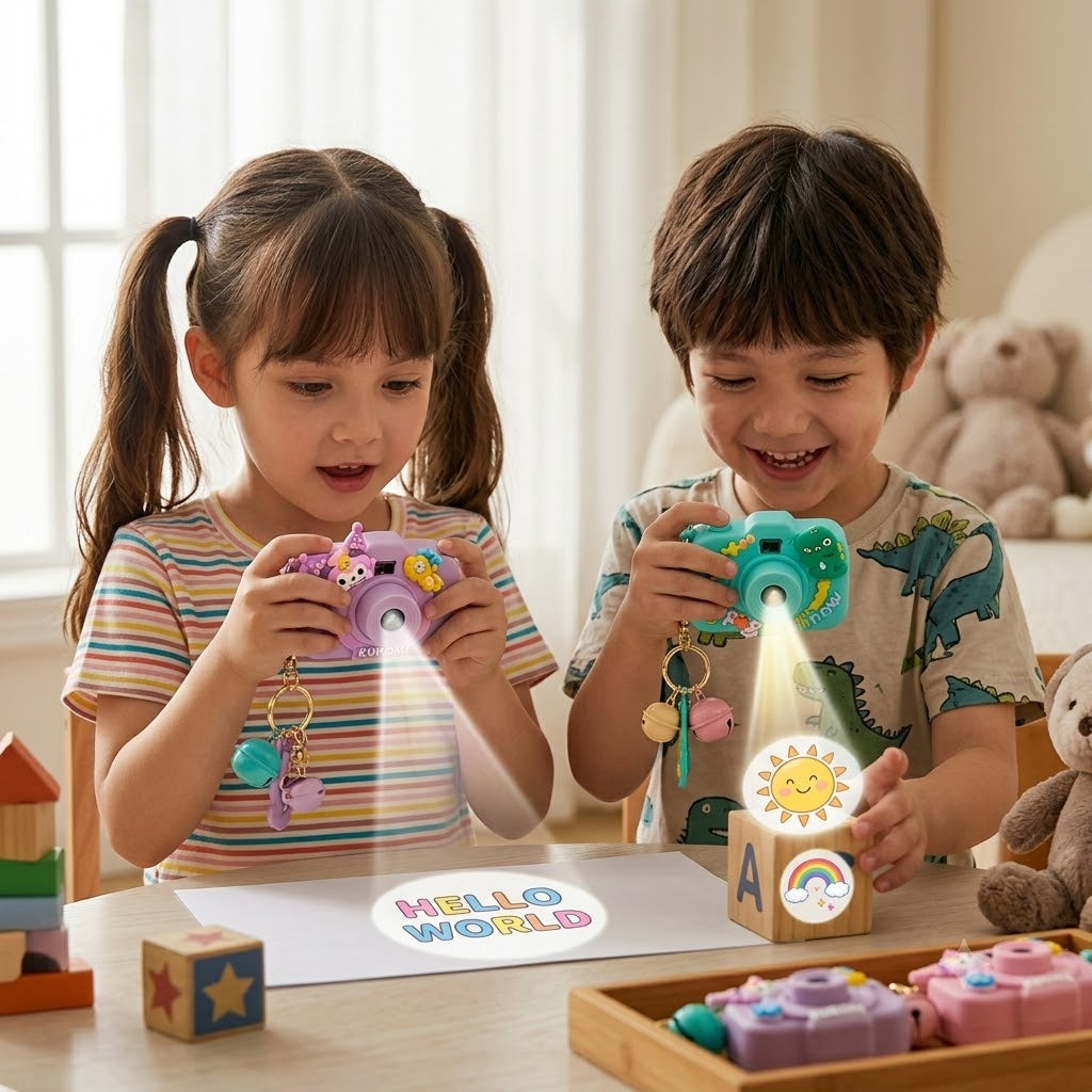 Mini Toy Projection Camera Keychains – 6 Piece Cartoon Set