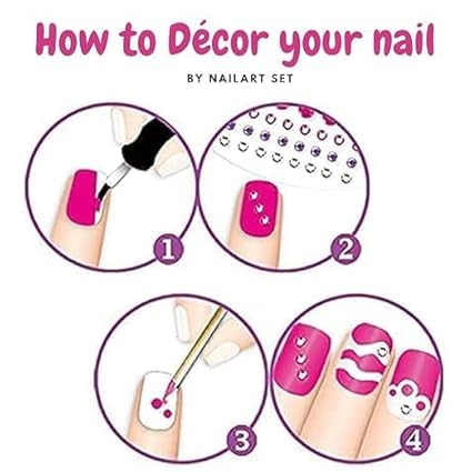 Pretty Angel Kids Nail Art Set | Korean-Style Press-On False Nails with Cute  & Flower Designs | Includes Washable Pink Nail Polish & 3D Rhinestone Charm Wheel | Safe pretend Play Makeup Gift for Girls