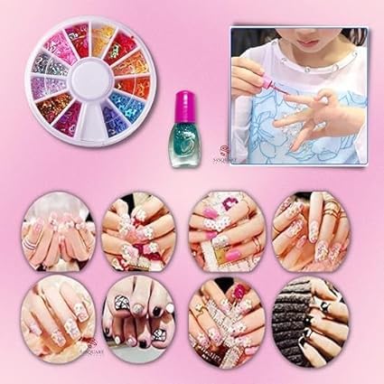 Pretty Angel Kids Nail Art Set | Korean-Style Press-On False Nails with Cute  & Flower Designs | Includes Washable Pink Nail Polish & 3D Rhinestone Charm Wheel | Safe pretend Play Makeup Gift for Girls